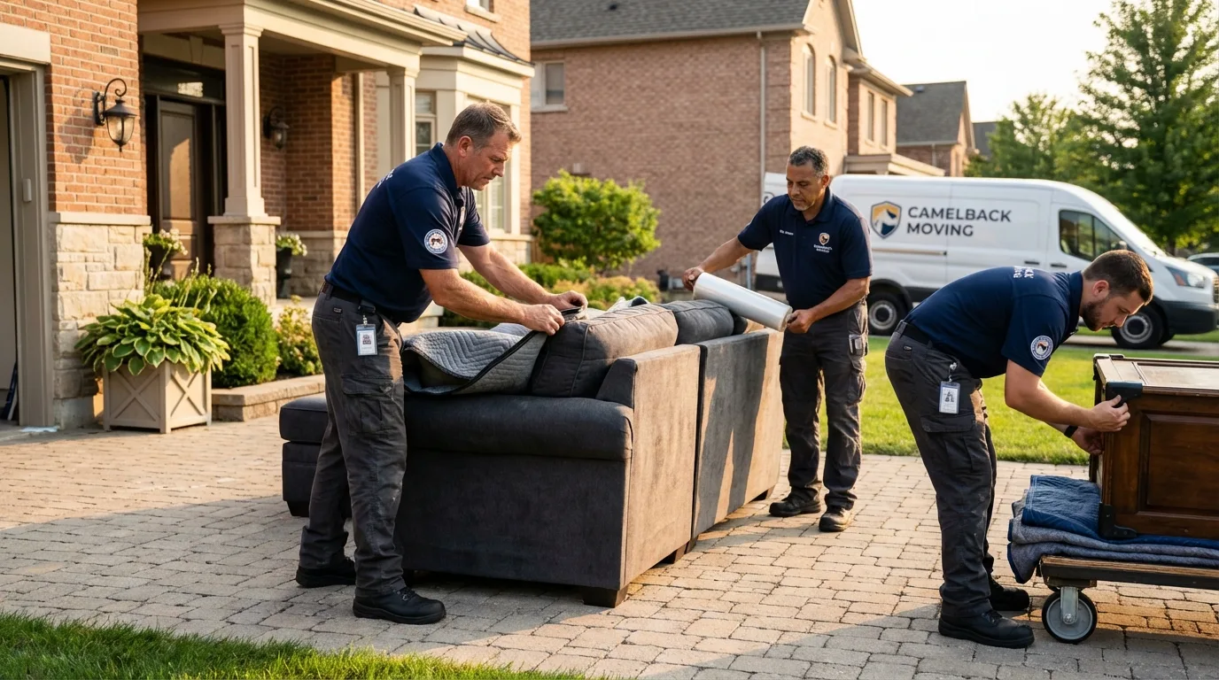 Large estate moving crew wrapping furniture in Surprise, AZ